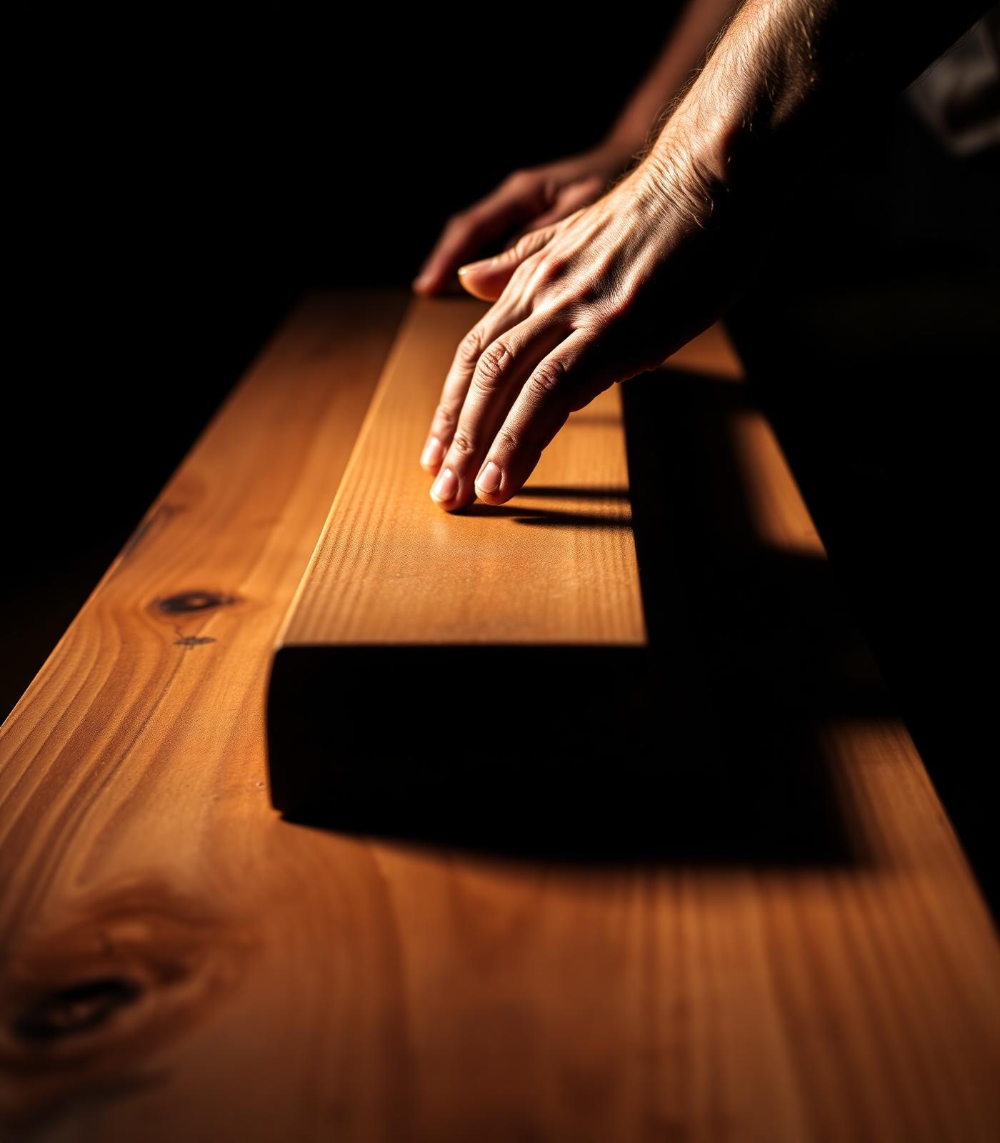 Hand on freshly finished plank